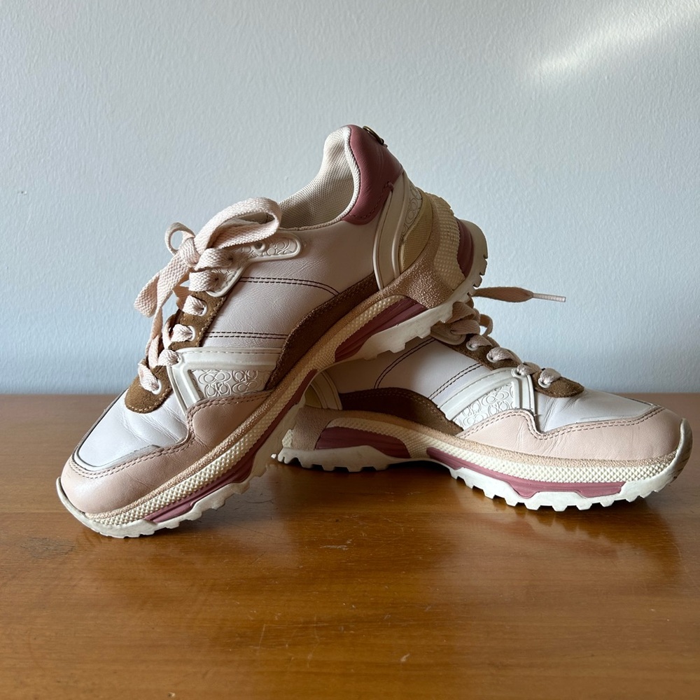 Coach G3013 Sneakers Size 7.5B Women’s Leather Pink Brown Cream - Picture 4 of 8
